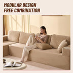 138" Boneless Couch with Deep Seat, Modular Sectional Sofa, Cloud Sectional Couch for Living Room, No Assembly Required, Corduroy, 4 Seater L-Shape Left, Camel