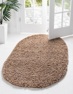 Unique Loom Solid Shag Collection Area Rug (3' 3" x 5' 3" Oval, Sandy Brown)