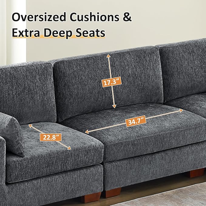 VANOMi Large Modular Sectional Sofa, Oversized Couch with Charging Station, Cloud Couch Deep Seat Sofa with Thick Cushion, Convertible Sectional Couches for Living Room Office Apartment