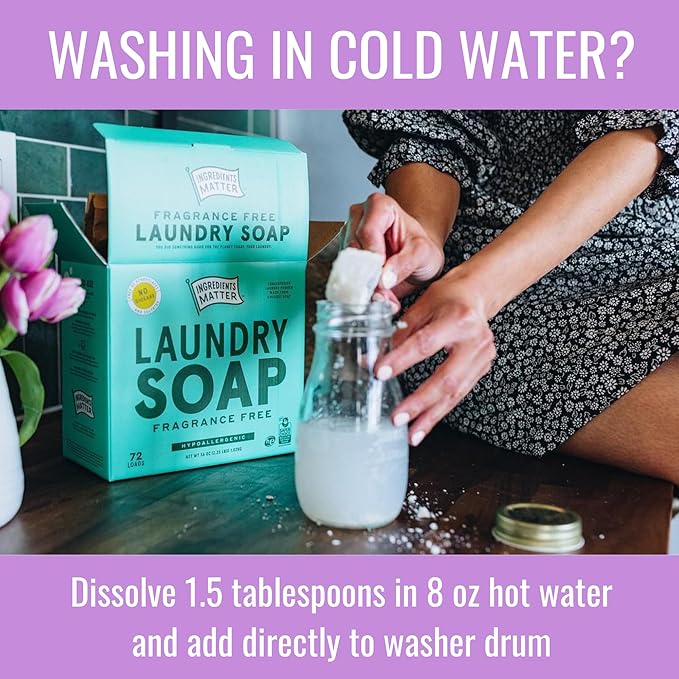 Ingredients Matter Powder Laundry Soap - Lavender Scent, Hypoallergenic Detergent, Natural & Eco-Friendly, Plastic Free, Made in USA, Natural Essential Oils & Dermatologist Tested - 15 oz, 30 Loads