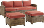 Crosley Furniture Bradenton 3-Piece Outdoor Sofa Patio Furniture Set, Wicker Conversation Sets for Porch, Brown with Sangria Cushions