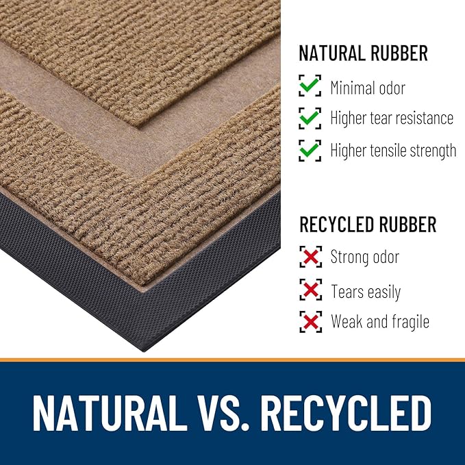 OLANLY Front Door Mat Indoor Outdoor Entrance, Waterproof All-Season, All-Weather Doormat, Sturdy Natural Rubber, Fade Resistant, Low Profile, Easy Clean Patio Porch Entryway Mat, 47x17, Light Brown