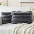 FUTEI Grey Decorative Throw Pillow Covers 12x20 Inch Set of 2, Square Soft Faux Rabbit Fur Thick Striped Lumbar Pillow Case,Winter Home Decor for Couch Bed Living Room