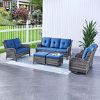 HUMMUH 6 Piece Patio Furniture Set PE Wicker Rattan 3-Seat Outdoor Sectional Sofa with Love Seats,Patio Swivel Chairs,Ottomans Conversation Sets for Garden, Poolside, Backyard