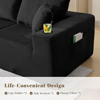 107" Cloud Sectional Couch, Modular Sectional Sofa with L-Shape Chaise, Corduroy Boneless Couch with Deep Seat, Upholstered Sofa for Living Room, No Assembly Required(Left-Facing Chaise, Black)