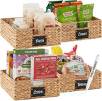 Best Choice Products Set of 4 16x12in Large Water Hyacinth Pantry Baskets, Woven Organizers w/Chalkboard Label, Chalk Marker - Natural