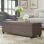 SIMPLIHOME Avalon 54 inch Wide Contemporary Rectangle Extra Large Storage Ottoman Bench in Fawn Brown Polyester Linen Fabric, Assembled, for The Living Room, Entryway and Family Room
