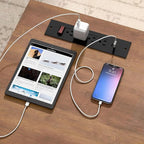 Farmhouse 61'' Executive Desk with 5 Drawers, Rustic Office Desk Computer Table with Charging Station, File Drawers and Storage Cabinet, Wood Workstation for Study and Home Office,(Unique White)