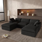 WJShome 118.02" Cloud Couch,Modular Sectional Sofa with 2 Storage Ottomans, U Shaped Down Filled Convertible Couch for Living Room Sets,Sofa Cover Washable & Replaceable(White)