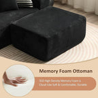 37.1" Ottoman for Couch, Plush Corduroy Memory Foam Ottoman Cloud Boneless Sectional Couch for Living Room Foot Stools No Assembly Require, Stripe Corduroy,Black