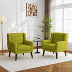 Accent Chairs Set of 2, Modern Fabric Armchairs for Living Room, Comfy Upholstered Arm Chairs Tufted for Indoor Bedroom Office Room (Green)