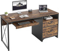 Bestier Office Desk with Drawers, 55 inch Industrial Computer Desk with Storage, Wood Teacher Desk with Keyboard Tray & File Drawer for Home Office, Rustic Brown