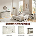 Farmhouse Dresser and Nightstand Sets, 4Pcs Bedroom Furniture Set, Nightstand Set of 2 & 55" Wide 6 Drawer and 44" Tall 5 Drawer Dresser with Large Drawers & Bar Handles, White