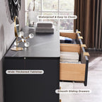 T4TREAM Fluted 6 Drawers Dresser, 54" Wide Modern Chest of Drawers with Faux Marble Top, Curved Profile Design, Dresser TV Stand, Wood Drawer Organizer for Bedroom, Living Room, Hallway, Dark Grey