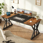 TVU 63-Inch Executive Desk, Large Office Desk with Thicken Frame, Computer Desk Modern Simple Desk for Home Office, Rustic Brown/Black