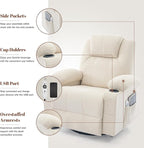 Oversized Swivel Rocker Recliner Sofa Chair with Heat and Massage, Large Big Recliner for Living Room,360 Degree Swivel Rocking Single Sofa with Cup Holders and USB Port(Fabric, Light Beige)