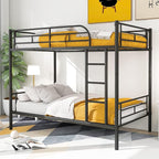Merax Bunk Bed with Ladder and high Guardrail, Able to Split, Metal Bunk Bed, Storage Space, Noise Free,Twin Over Twin Size,Black