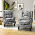HULALA HOME Upholstered Wingback Recliner Chair Set of 2, Small Adjustable Footrest Push Back Single Reclining Sofa, Mid Century Modern Lounge Armchair for Living Room, Bedroom, Reading/Grey