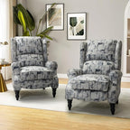HULALA HOME Upholstered Wingback Recliner Chair Set of 2, Small Adjustable Footrest Push Back Single Reclining Sofa, Mid Century Modern Lounge Armchair for Living Room, Bedroom, Reading/Grey
