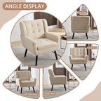 Dolonm Midcentury Modern Teddy Accent Chair with Arms, Upholstered Reading Side Chair Tufted Back Decorative Wingback Chair for Living Room Bedroom (White)