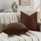 FUTEI Dark Brown Chenille Throw Pillow Covers 18x18 Inch Set of 2,Soft Wide Chevron Textured Cushion Case,Farmhouse Home Decor for Couch Bed Living Room