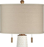 Possini Euro Design Kingston Mid-Century Modern Table Lamp with USB Charging Port 32.75" Tall White Ceramic Taupe Fabric Drum Shade for Living Room Bedroom House Bedside Nightstand Home Office
