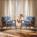 VINGLI Solid Wood Wide Armrests Accent Chair Set of 2,Upholstered Mid Century Modern Chair with Pillow,Comfy Reading Chair Farmhouse,Chairs Living Room,Bedroom,Guest Room,Chenille Fabric,Dark Blue