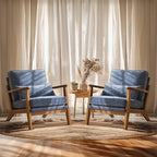 VINGLI Solid Wood Wide Armrests Accent Chair Set of 2,Upholstered Mid Century Modern Chair with Pillow,Comfy Reading Chair Farmhouse,Chairs Living Room,Bedroom,Guest Room,Chenille Fabric,Dark Blue