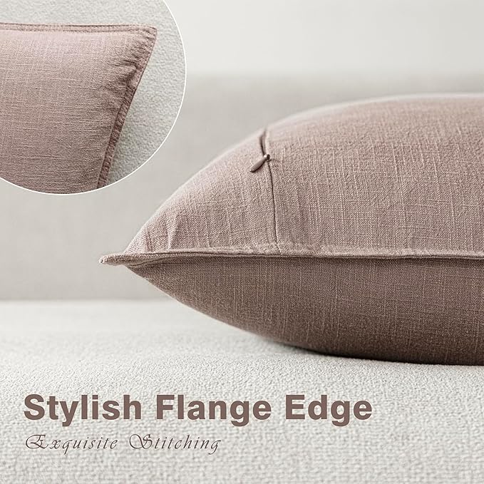 Foindtower Set of 2, Decorative Linen Soild Throw Pillow Covers Soft Accent Euro Cushion Case Boho Farmhouse Pillowcase for Chair Couch Sofa Bedroom Living Room Home Decor 22 x 22 Inch Dusty Pink