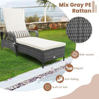 COSTWAY PE Rattan Chaise Lounge Chair, 6 Gear Adjustable Recliner with Armrest & Pillow, Wicker Outdoor Furniture for Deck, Patio (1, Gray)
