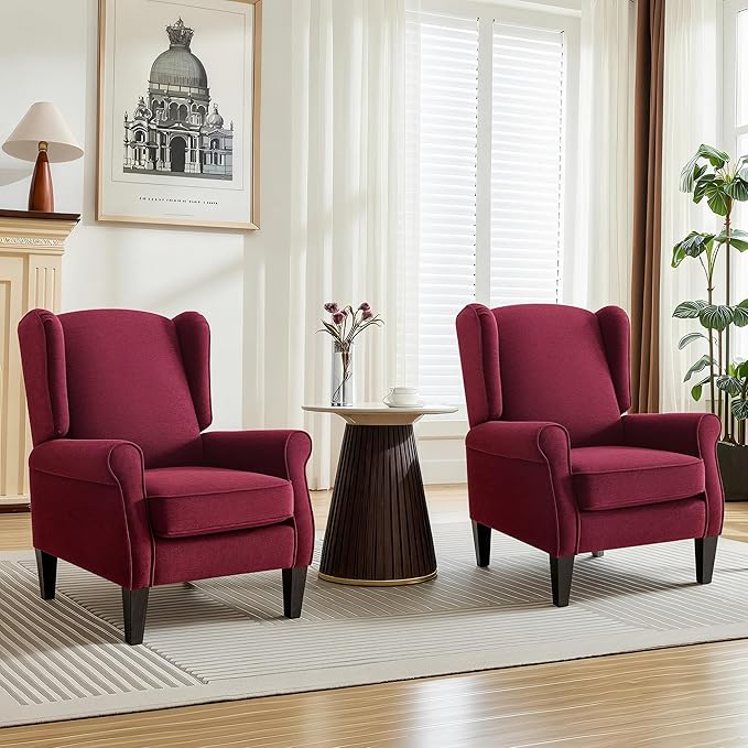 Accent Chair for Living Room Set of 2, High Back Reading Armchairs with Removable Seat Cushion, Mid-Century Single Couch in Fabric, Modern Ergonomic Wingback Chair for Bedroom,Club, Balcony
