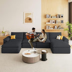 113.03" Sectional Couches for Living Room Modern Modular Sofa Couchs Upholstered Corduroy Boneless Couch Deep Seat Cloud Couch with Ottoman, No Assembly Required, Black