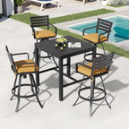 Pellebant Outdoor Bar Stools Set of 4 with Sunbrella Cushion, 29.5" Aluminum Swivel Bar Height Stool Chairs with Back & Footrest, Rust-Proof Patio Bartools for Deck Lawn Garden,Teak