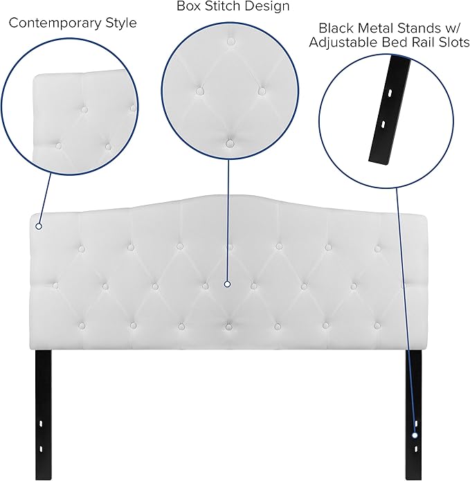 BizChair Arched Button Tufted Upholstered Queen Size Headboard in White Fabric