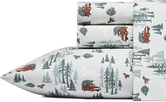 Eddie Bauer - Twin Sheets, Cotton Flannel Bedding Set, Brushed For Extra Softness, Cozy Home Decor (Tree Farms, Twin)