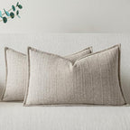 a moment Linen Pillow Covers Set of 2,Boho Farmhouse Throw Pillowcases Neutral Textured Decorative Covers for Couch Sofa Bed, Soft Linen Blend Accent Case Cushion Living Room Home Decor 20"x12"Khaki