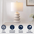 JONATHAN Y JYL5506A Juniper 26" Modern Minimalist Resin Stacked Ovoid LED Lamp for Living Room, Family Room, Dining Room, Bedroom, Hallway, Office, Antique White
