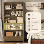 TVU 5-Tier Solid Wood Bookshelf with 2 Drawers, 72-inch Tall Standing Bookcase, 17.7" Wide Open Display Shelf for Living Room, Study, Office Storage, Deep Wood Color (72" H × 32.3" W × 11.8" D)
