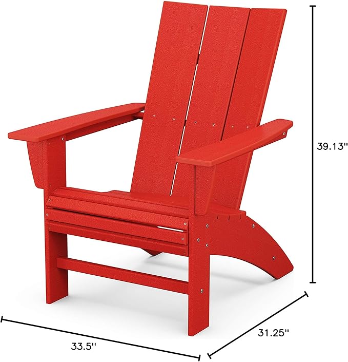 POLYWOOD Modern Curveback Adirondack Chair, Sunset Red - All-Weather Outdoor Patio Furniture - Heavy-Duty HDPE - Firepit Seating, Deck, Lawn, Garden, Beach, Pool, Dock