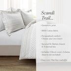 Lush Decor Hygge Geo Reversible 3 Piece Cotton Duvet Set, King, Taupe & White