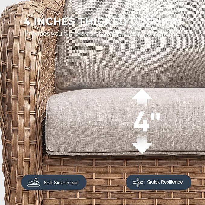 10-Piece Outdoor Patio Cushion Set - Fade & Water Resistant with Removable Olefin Cover, 22x24x4 Inch Memory Foam Cushions for Wicker Sectional Sofa – Beige/Regular