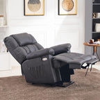MCombo Power Lift Recliner Chair Sofa with Massage and Heat, Adjustable Headrest, 3 Positions, USB Ports, for Elderly People, 7533 (Faux Leather, Dark Gray)