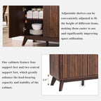 OKD Fluted Storage Cabinet with Drawers, 60" Morden Buffet Sideboard Coffee Bar Cabinet with 4 Doors and 3 Drawers for Dining Room, Living Room,Hallway (Dark Walnut)