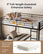 Full Over Full Bunk Bed, Convertible into 2 Full Beds, Heavy-Duty Metal Bed Frame with Safety Full-Length Guardrails & EVA Padded Ladder for Adults, Teens, Kids, No Box Spring Needed, Black