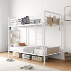 Metal Bunk Bed Twin Over Twin, Industrial Bunkbeds Heavy Duty Bed with Safety Guard Rails and Space-Saving Design, Steel Bed for School, Bedroom (White)