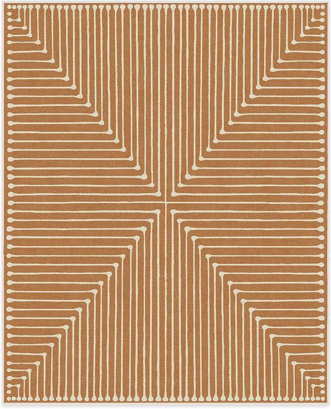 RUGGABLE x Jonathan Adler Machine Washable Modern Area Rug – Inkdrop Copper 8x10, Stain-Resistant, Non-Slip – Large Rugs for Living Room, Bedroom, Hallway, Entryway & Office–with Standard Pad