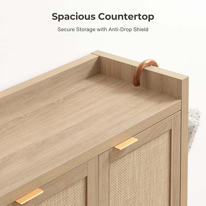 SICOTAS Shoe Storage Cabinet Set of 2, Large Tall Shoe Cabinet, Rattan Shoe Cabinet Storage for Entryway, Farmhouse Cabinet with Doors and Adjustable Shelves for Entryway Hallway, Light Oak