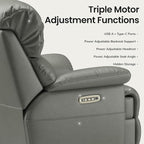 COLAMY Triple Motors Power Recliner Chair with Power Headrest & Lumbar Support Independent Adjustment for Living Room, Leather Electric Recliner Sofa Chair, Gray