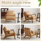 VINGLI Upgraded Premium Corduroy Accent Chairs Set of 2,Upholstered Arm Chair,Solid Wood Comfy Reading Chair with Lumbar Pillow, Mid Century Modern Chairs for Living Room,Bedroom,Khaki