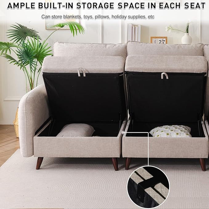 104'' Modular Sectional Sofa with All Seats Storage,Oversized 3-Seater Comfy Cloud Couches with Deep Seat,Big Couch for Living Room,Bedroom,Velet,Khaki